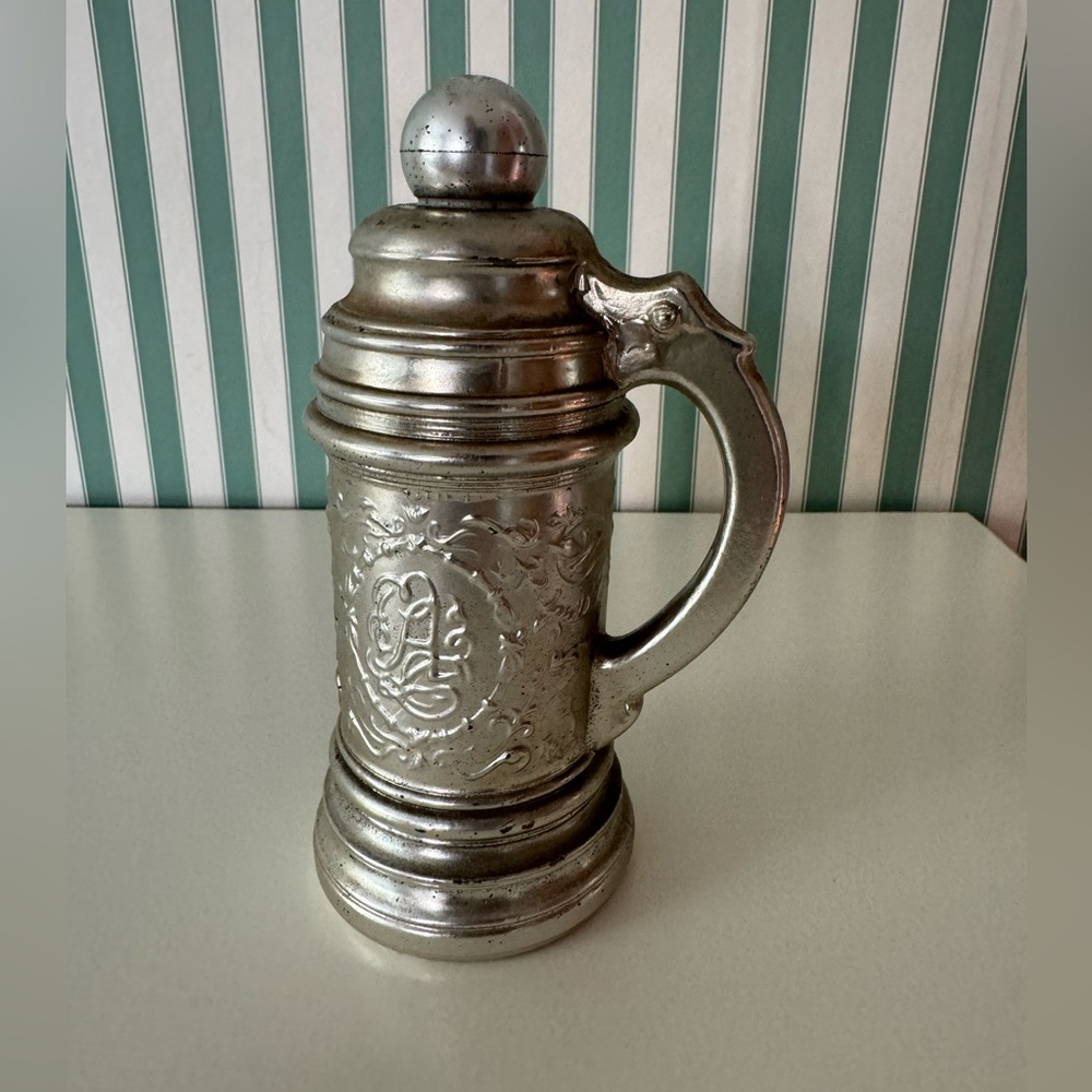 Avon vintage collectible silver beer stein bottle Tribute after shave (empty)